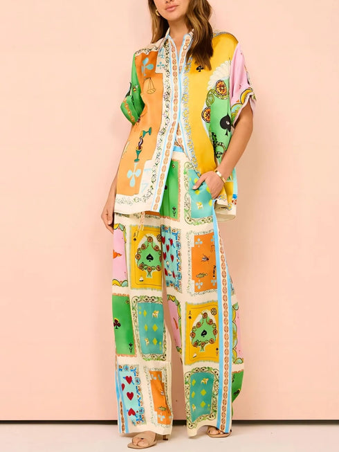 'Fauna' The Deck Print Button Down Shirt and Pants Set - Celes Fashion